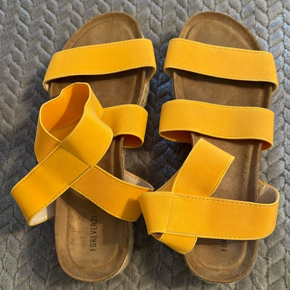Forever 21 gold wedge ankle strap sandals, Size 6, gently used condition